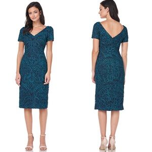 JS Collections Embroidered Floral Teal Knee Length Soutache Cocktail Dress 4